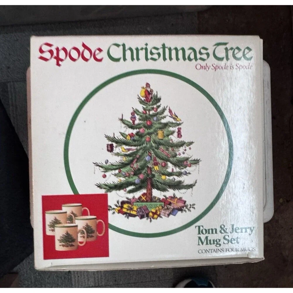 Spode Christmas Tree Porcelain Made in England Tom & Jerry Four Mugs